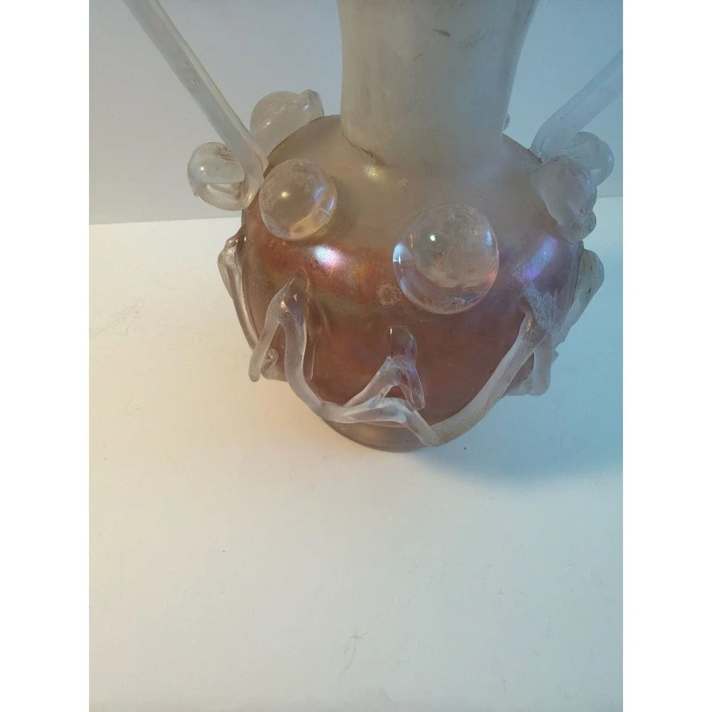 Vintage Murano Scavo Iridescent Art Glass Vase w/Crimp Handles‎ 5